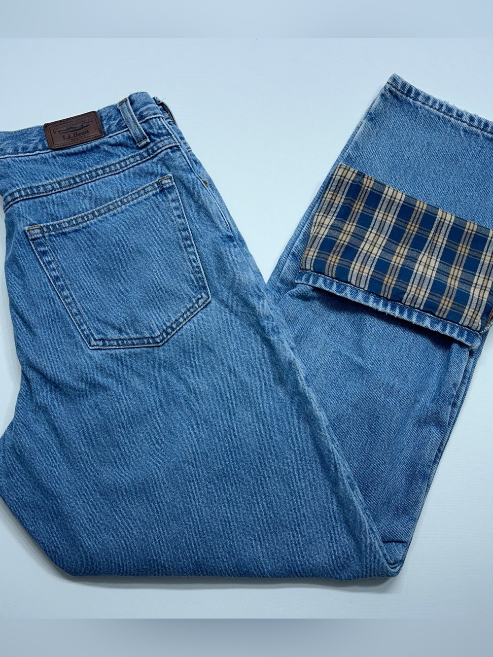LL Bean Flannel Lined Jeans Mens Size 32x32 Relaxed Fit 100% Cotton Blue Denim